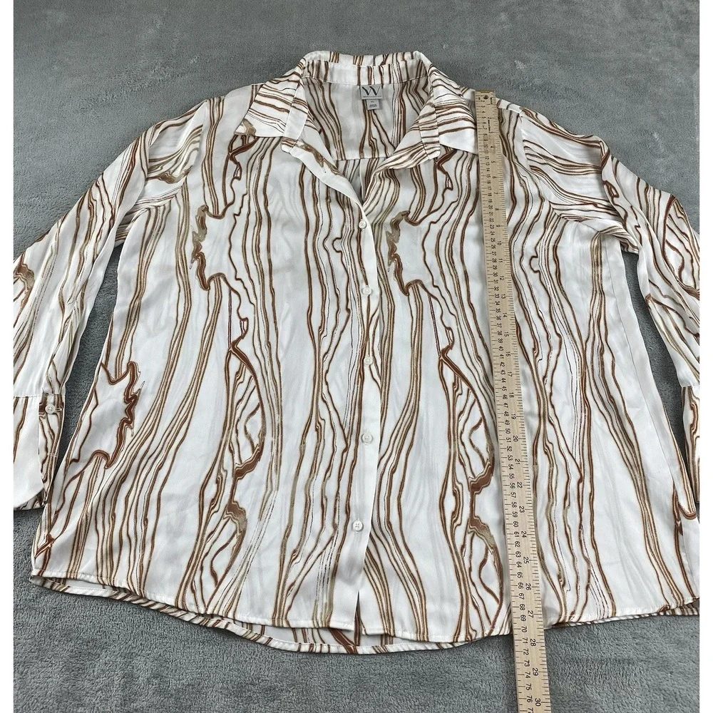Worthington Women's Blouse XL Ivory Brown Button Up Casual C16